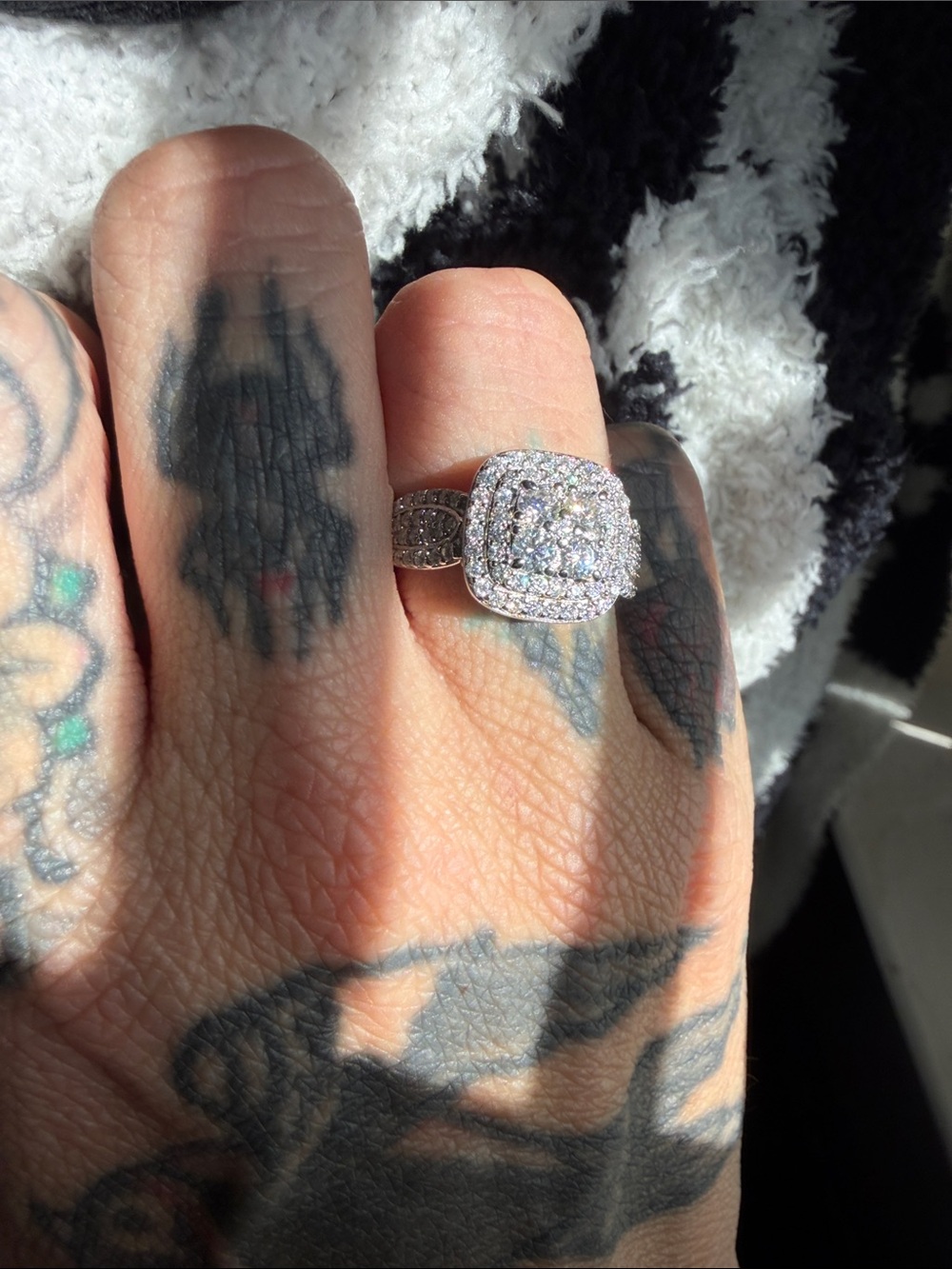 Sterling Silver Moissanite size 8 Halo Cocktail Ring - White